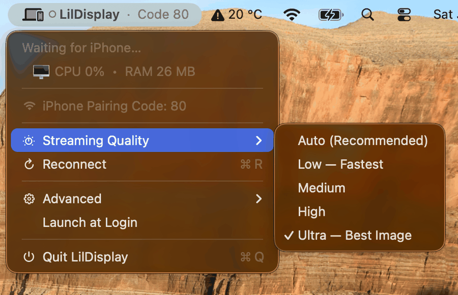 Streaming Quality options: Auto, Low, Medium, High, Ultra